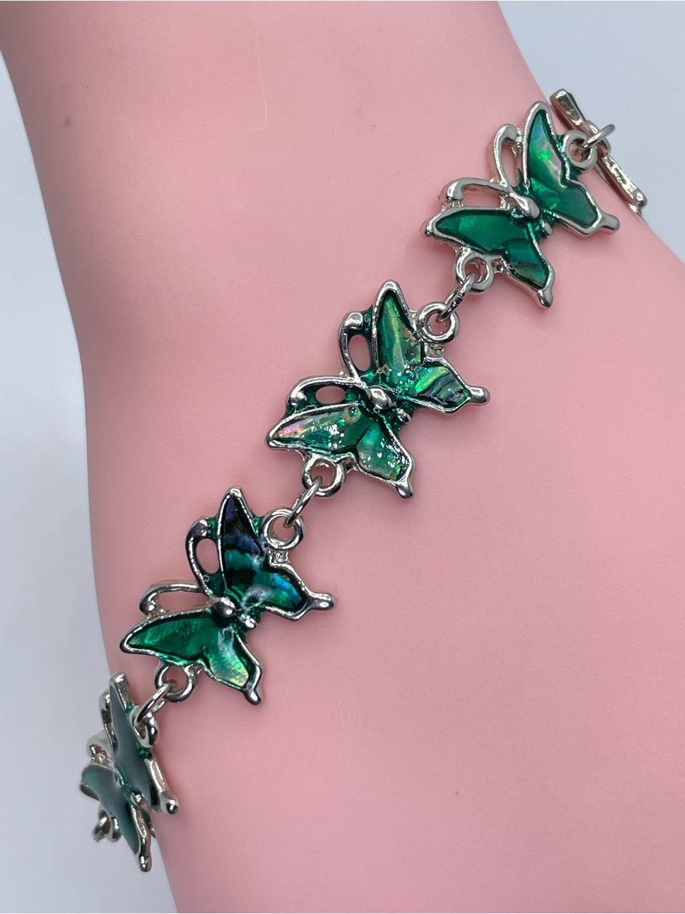 Silver Abalone Shell Butterfly Link Bracelet New Boho Coastal Statement